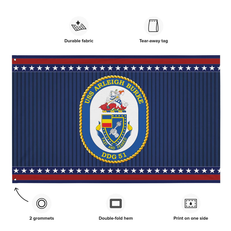 Patriotic USS Arleigh Burke (DDG-51) Ship's Crest Wall FlagFlag
