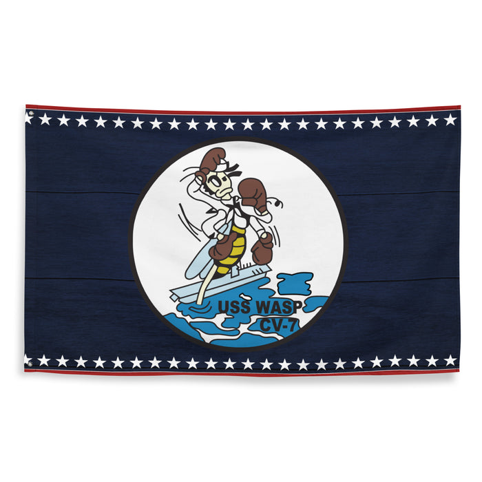 Patriotic USS Wasp (CV-7) Aircraft Carrier Wall Flag Tactically Acquired   