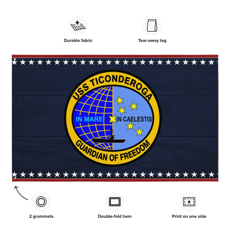 Patriotic USS Ticonderoga (CV-14) Aircraft Carrier Wall Flag