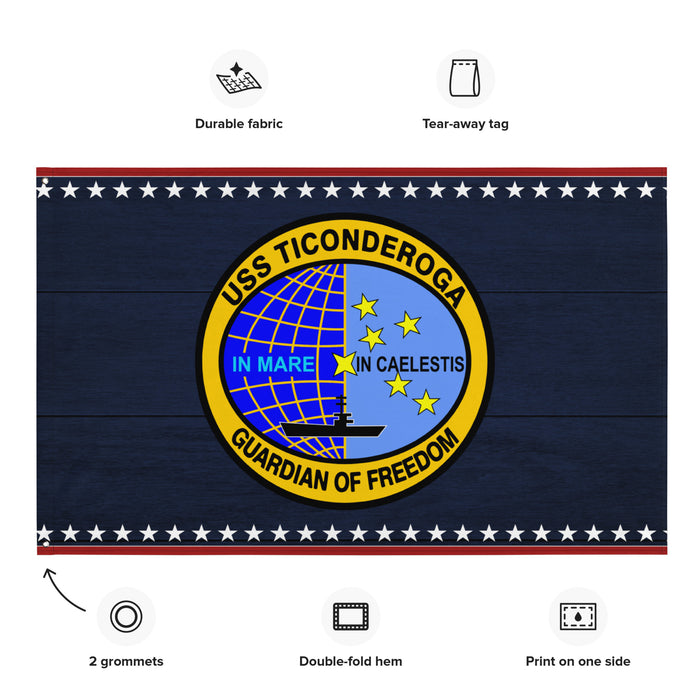 Patriotic USS Ticonderoga (CV-14) Aircraft Carrier Wall Flag Tactically Acquired   