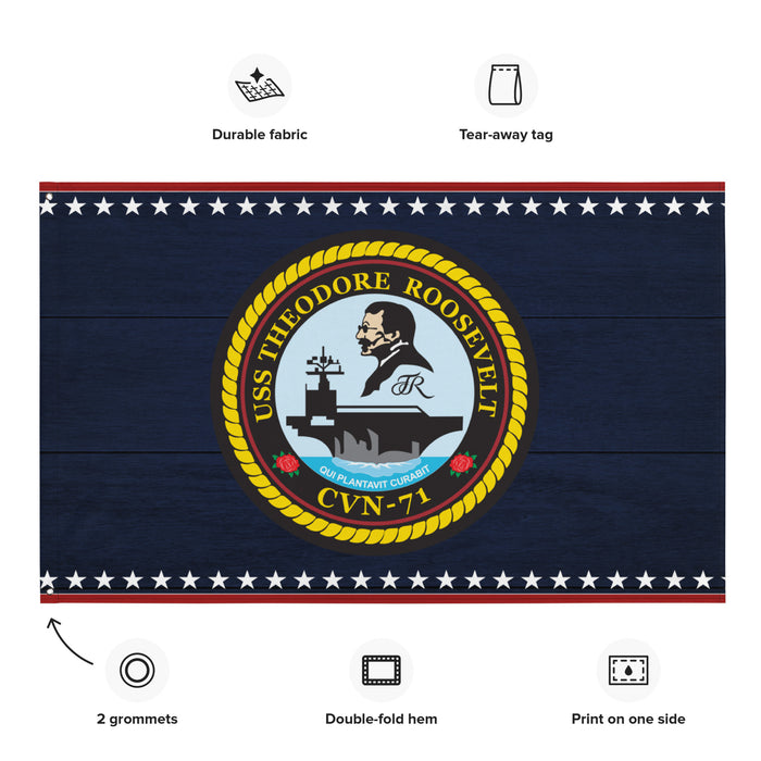 Patriotic USS Theodore Roosevelt (CVN-71) Aircraft Carrier Wall Flag Tactically Acquired   