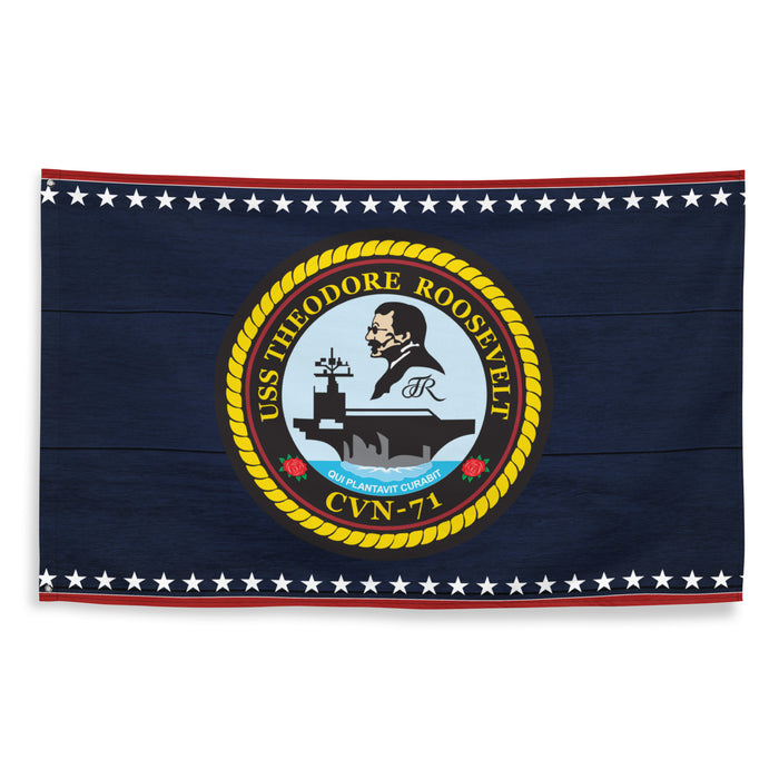 Patriotic USS Theodore Roosevelt (CVN-71) Aircraft Carrier Wall Flag Tactically Acquired   