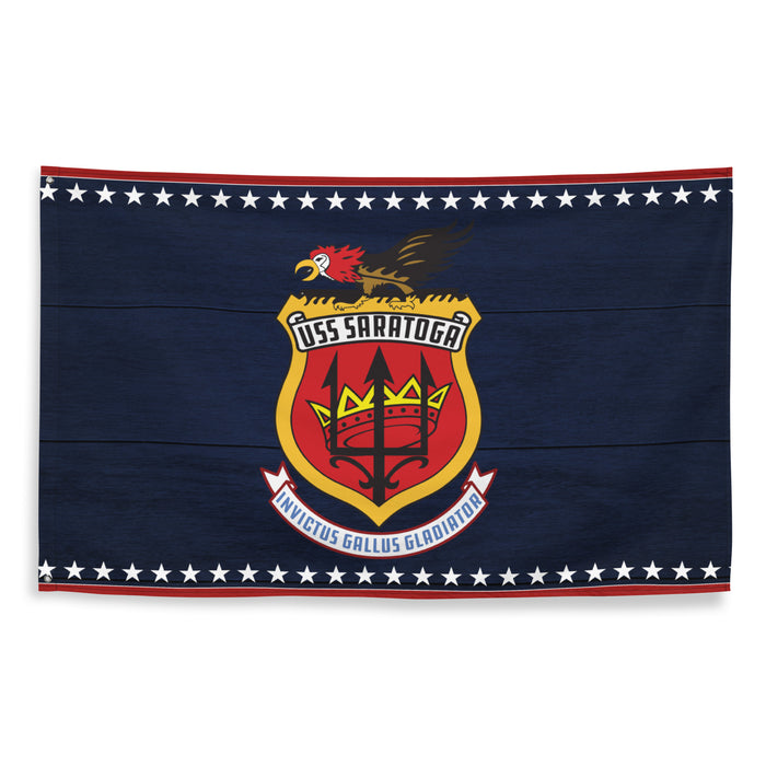 Patriotic USS Saratoga (CV-60) Aircraft Carrier Wall Flag Tactically Acquired   