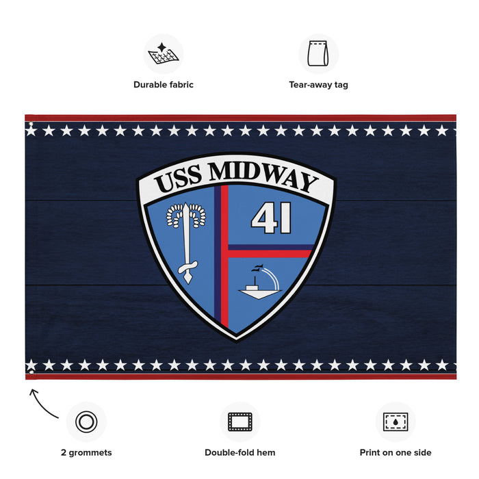 Patriotic USS Midway (CV-41) Ship's Crest Emblem Wall Flag Tactically Acquired   