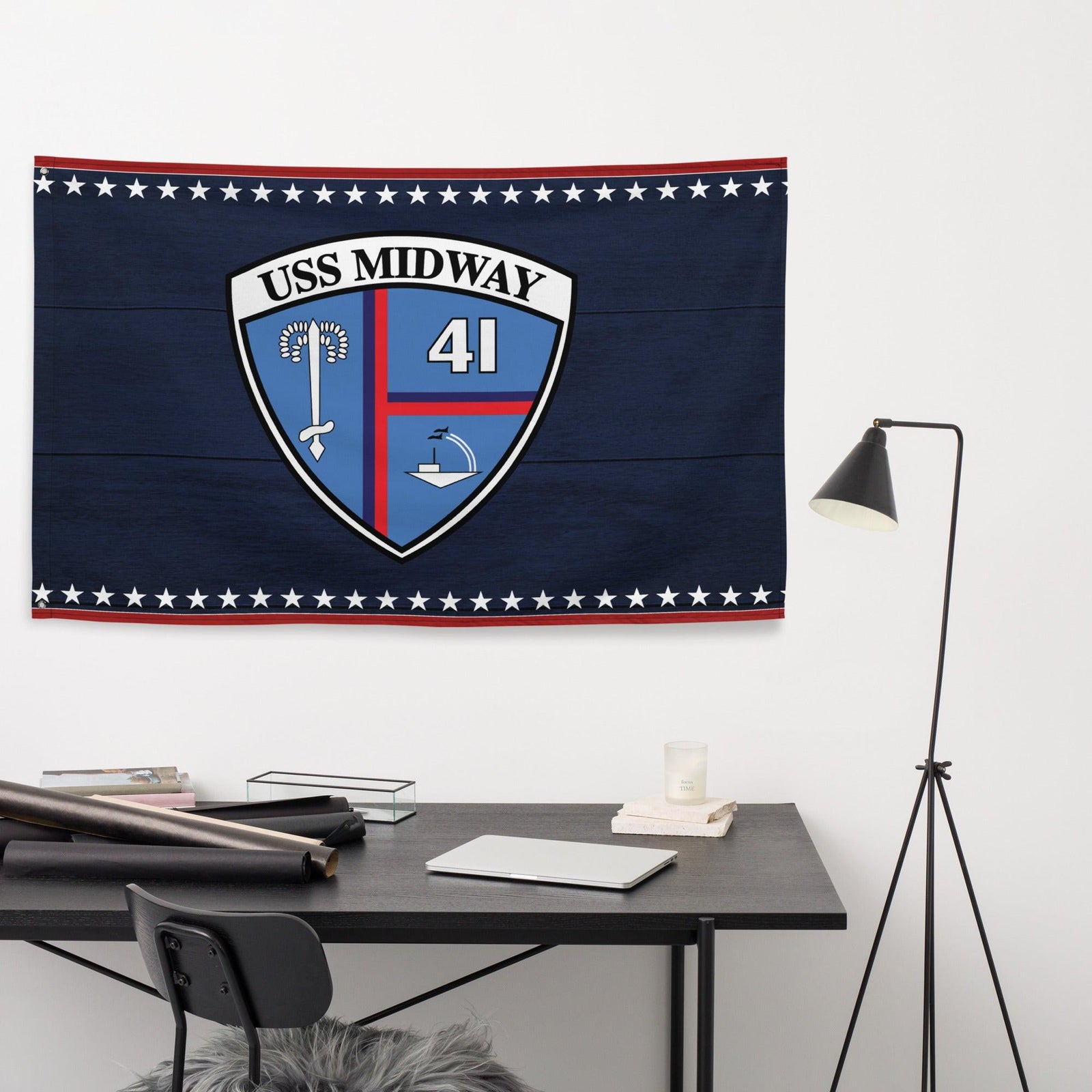 Patriotic USS Midway (CV-41) Ship's Crest Emblem Wall Flag Tactically Acquired   