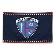 Patriotic USS Midway (CV-41) Ship's Crest Emblem Wall Flag Tactically Acquired   