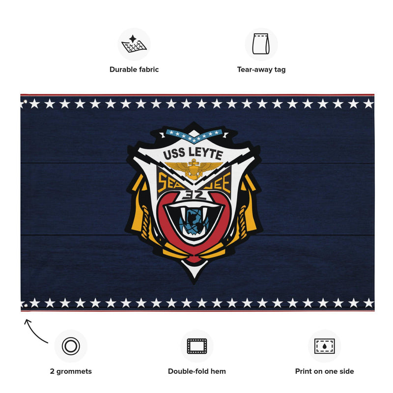 Patriotic USS Leyte (CV-32) Ship's Crest Emblem Wall Flag