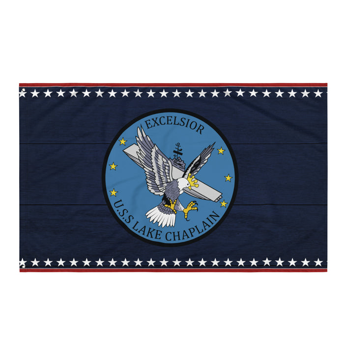 Patriotic USS Lake Champlain (CV-39) Ship's Crest Emblem Wall Flag Tactically Acquired Default Title  