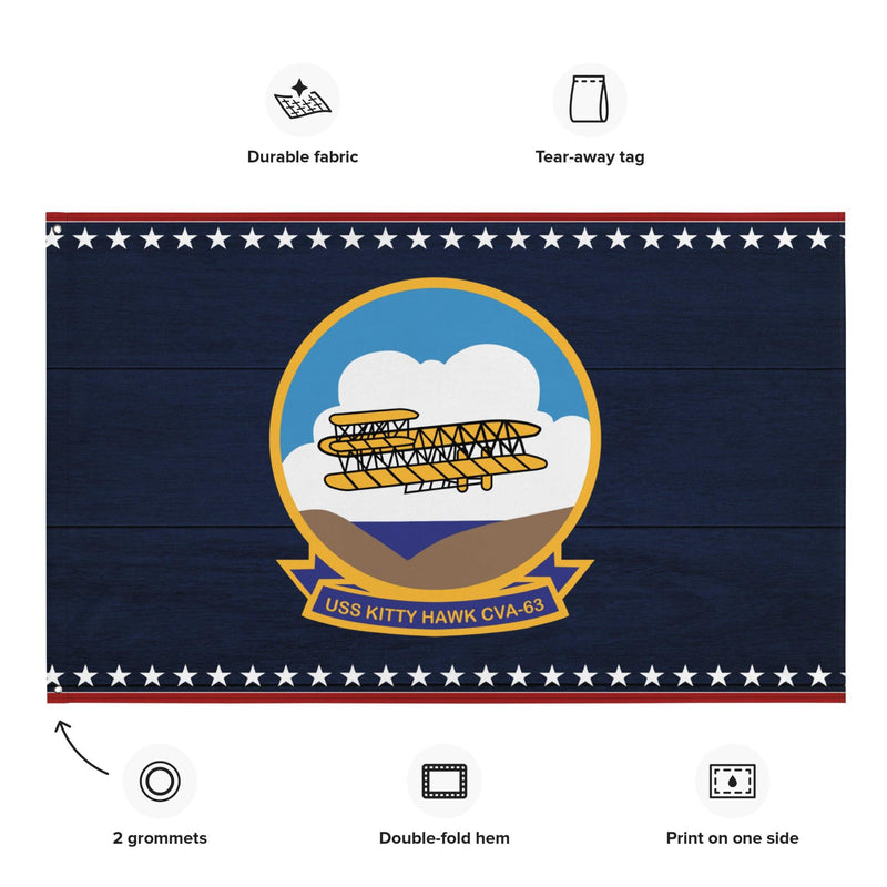 Patriotic USS Kitty Hawk (CVA-63) Ship's Crest Emblem Wall Flag