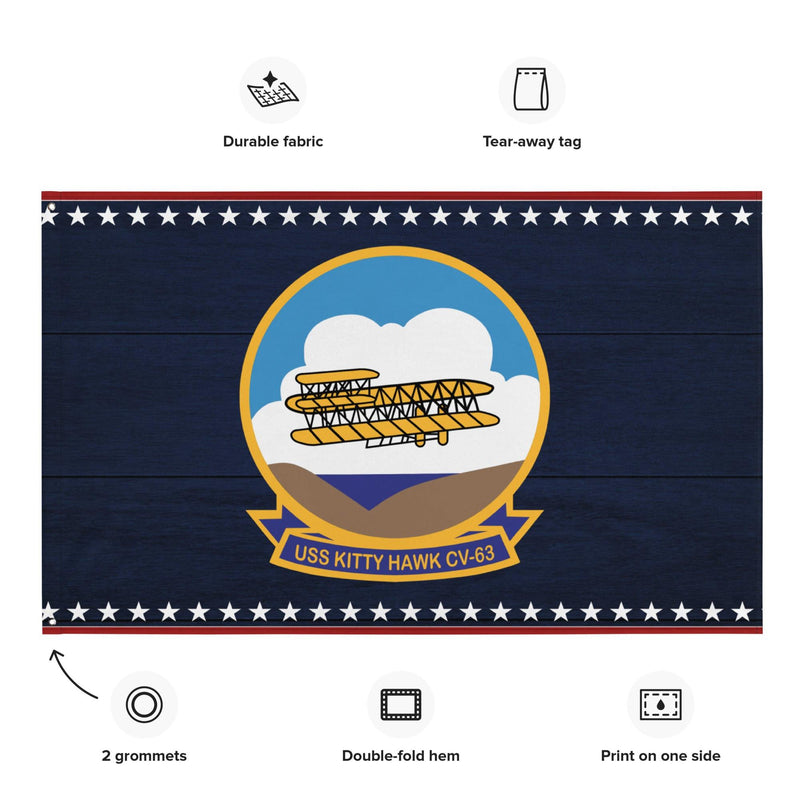 Patriotic USS Kitty Hawk (CV-63) Ship's Crest Emblem Wall Flag