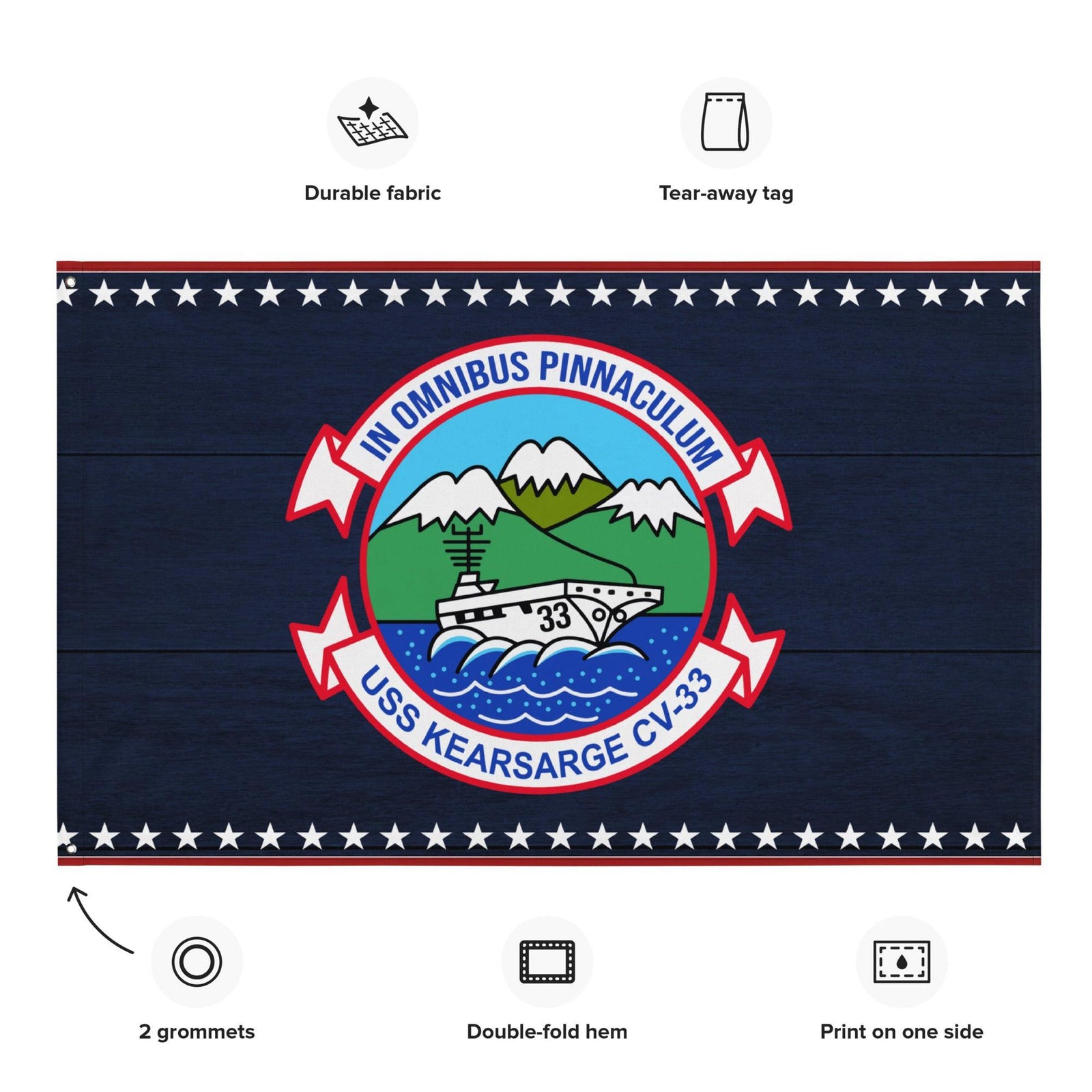 Patriotic USS Kearsarge (CV-33) Ship's Crest Emblem Wall Flag Tactically Acquired   