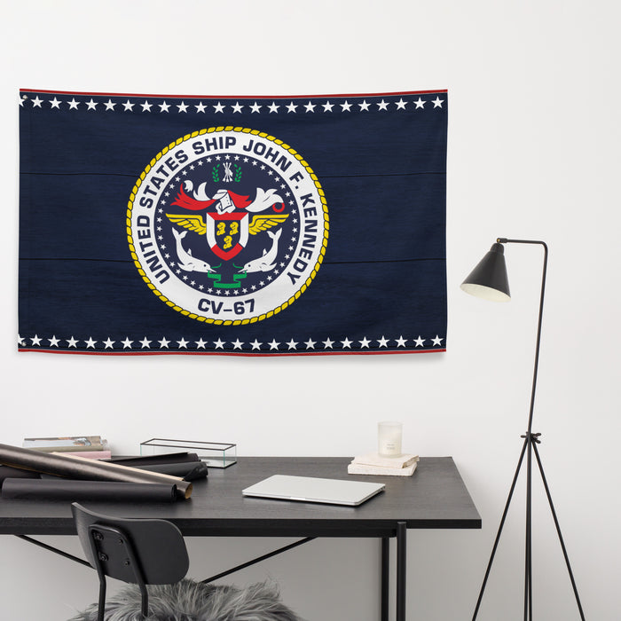 Patriotic USS John F. Kennedy (CV-67) Ship's Crest Emblem Wall Flag Tactically Acquired   