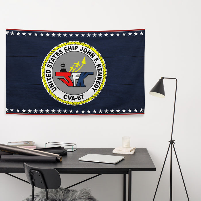 Patriotic USS John F. Kennedy (CVA-67) Ship's Crest Emblem Wall Flag Tactically Acquired   