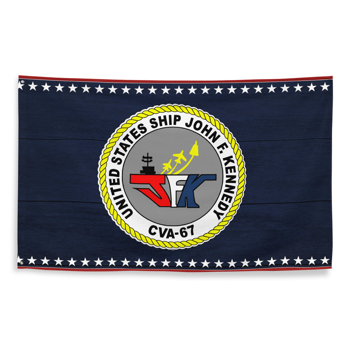 Patriotic USS John F. Kennedy (CVA-67) Ship's Crest Emblem Wall Flag Tactically Acquired   