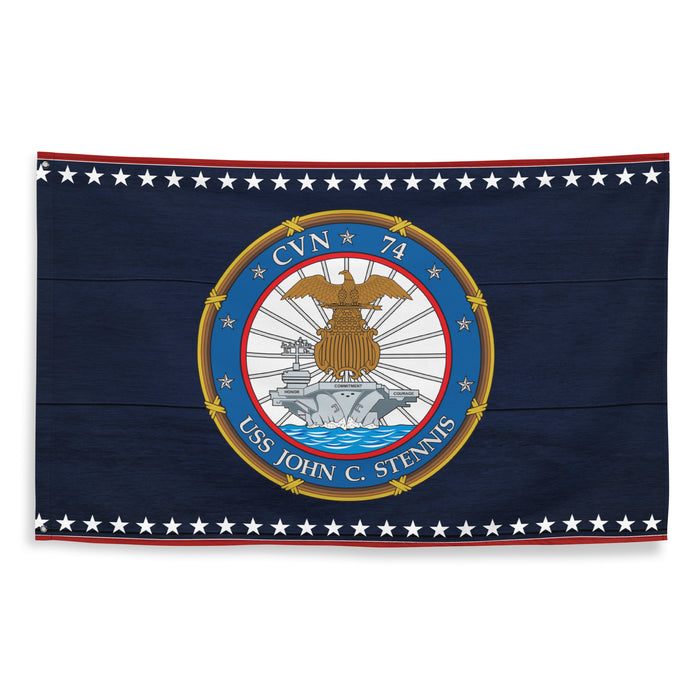 Patriotic USS John C. Stennis (CVN-74) Ship's Crest Emblem Wall Flag Tactically Acquired   