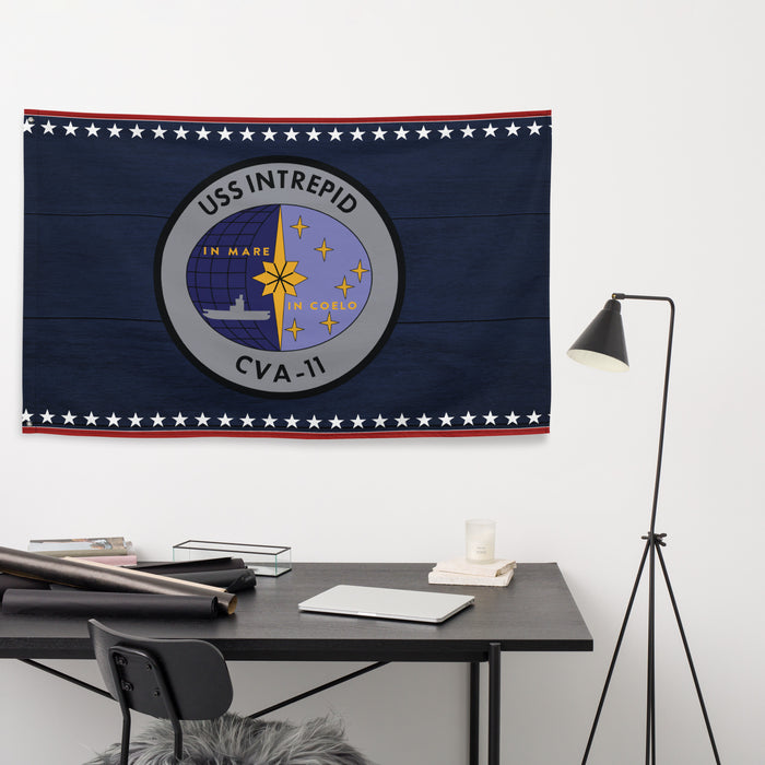 Patriotic USS Intrepid (CVA-11) Ship's Crest Emblem Wall Flag Tactically Acquired   