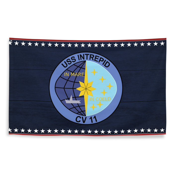 Patriotic USS Intrepid (CV-11) Ship's Crest Emblem Wall Flag Tactically Acquired   