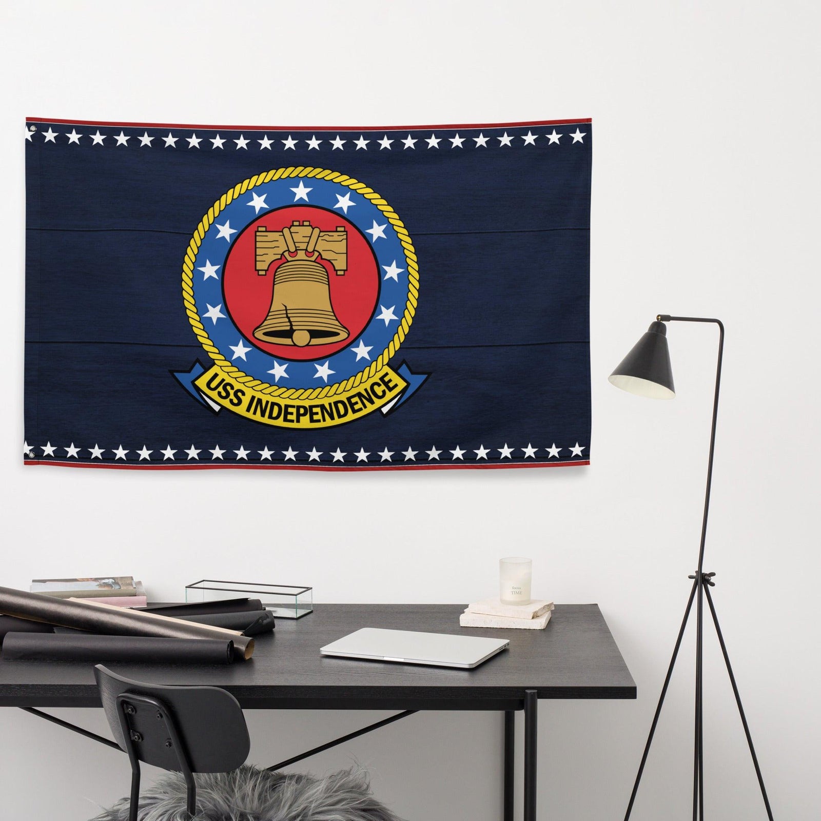 Patriotic USS Independence (CV-62) Ship's Crest Emblem Wall Flag Tactically Acquired   
