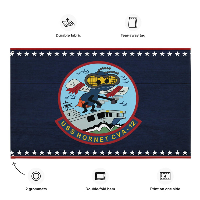 Patriotic USS Hornet (CVA-12) Ship's Crest Emblem Wall Flag
