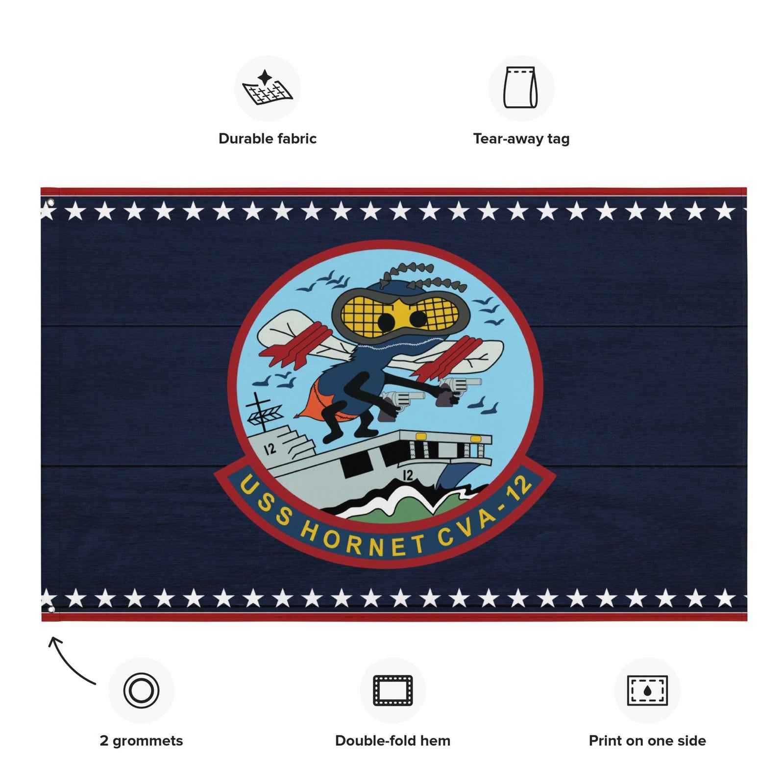 Patriotic USS Hornet (CVA-12) Ship's Crest Emblem Wall Flag Tactically Acquired   