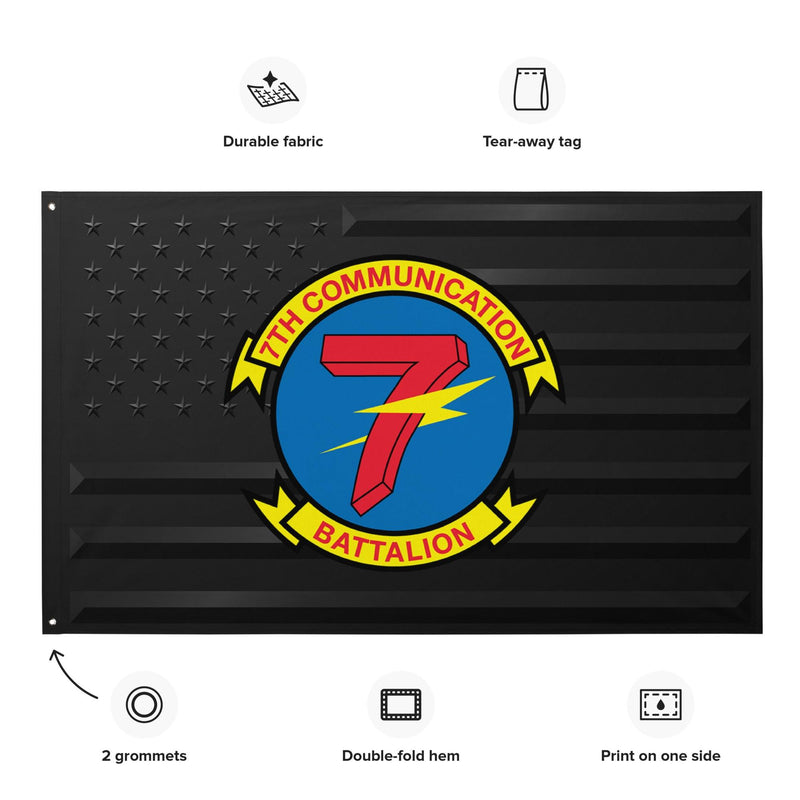 7th Communication Battalion USMC Black American Flag