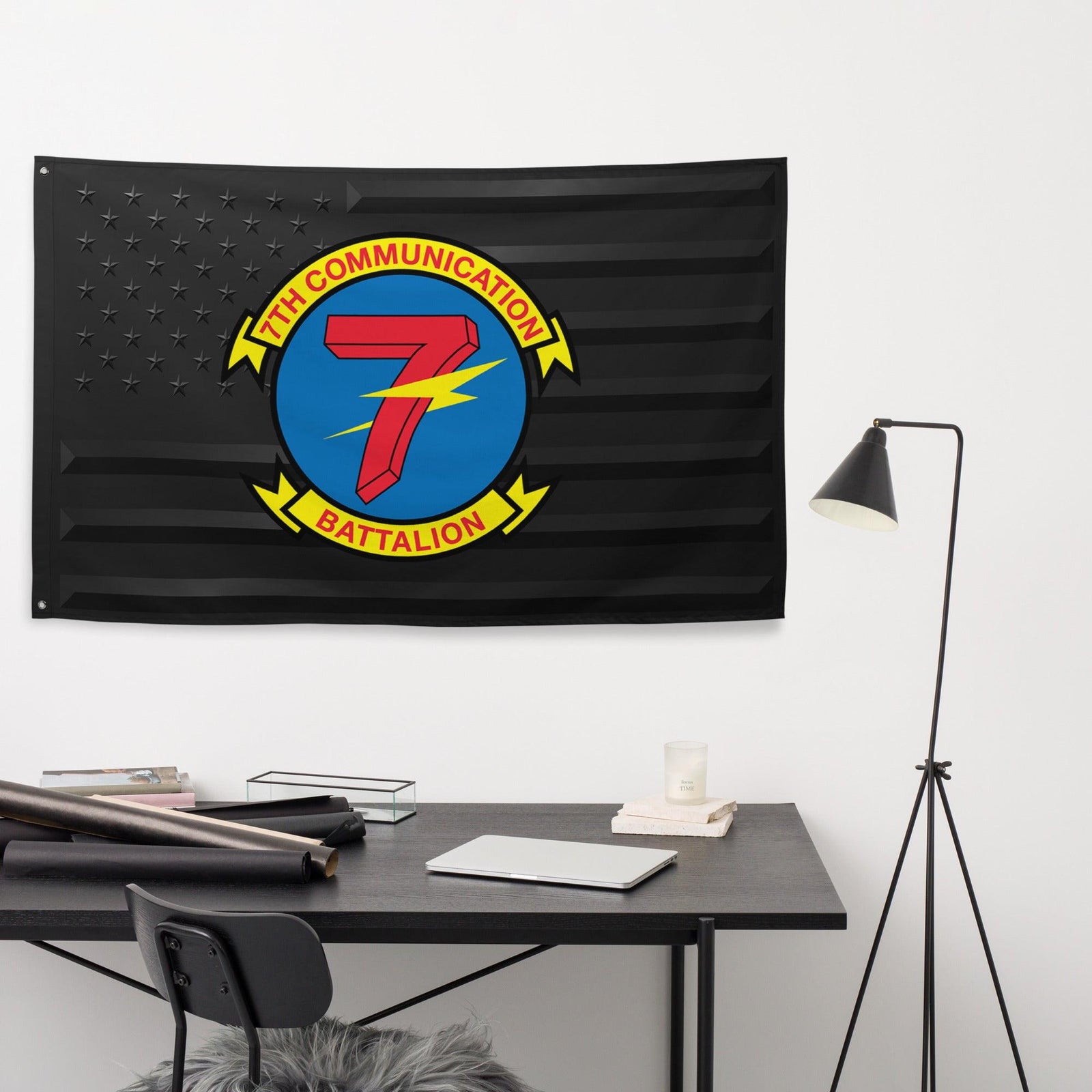 7th Communication Battalion USMC Black American Flag Tactically Acquired   