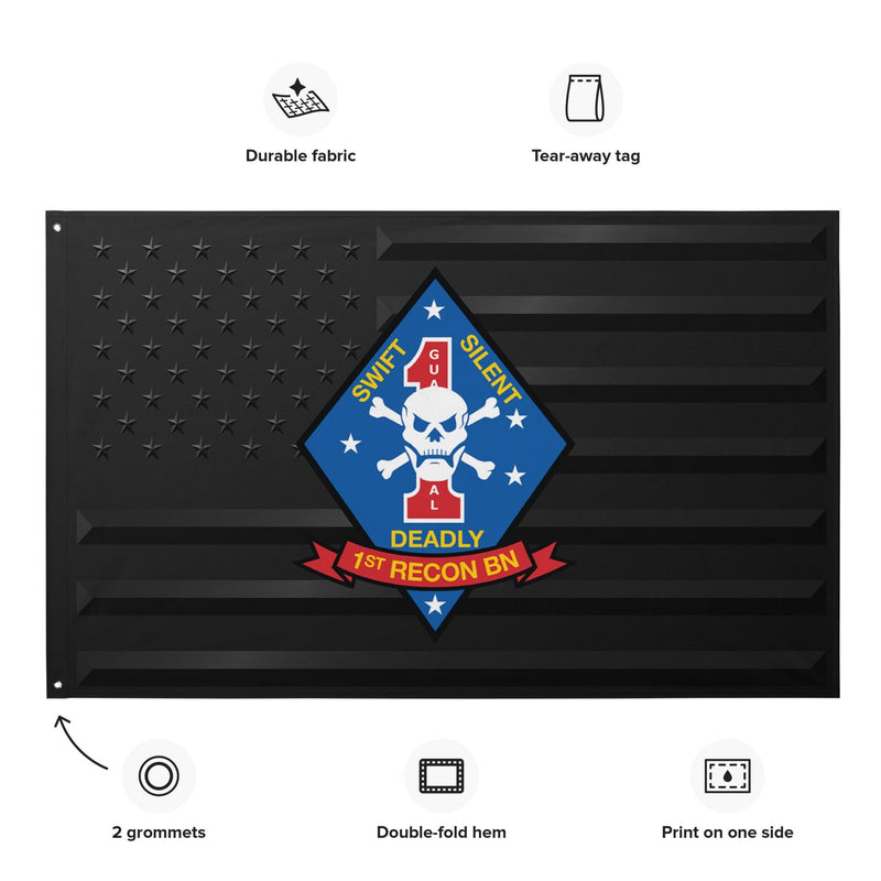1st Recon Bn USMC Black American Flag
