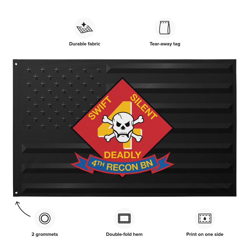 4th Recon Bn USMC Black American Flag
