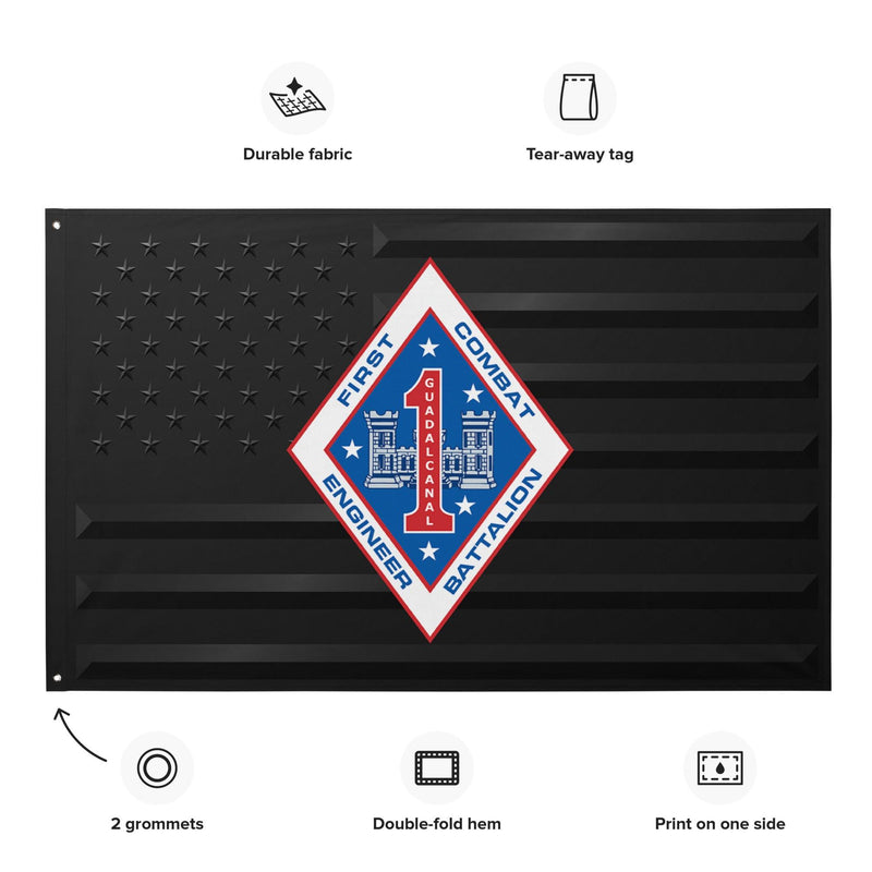 1st Combat Engineer Bn (1st CEB) Black American Flag