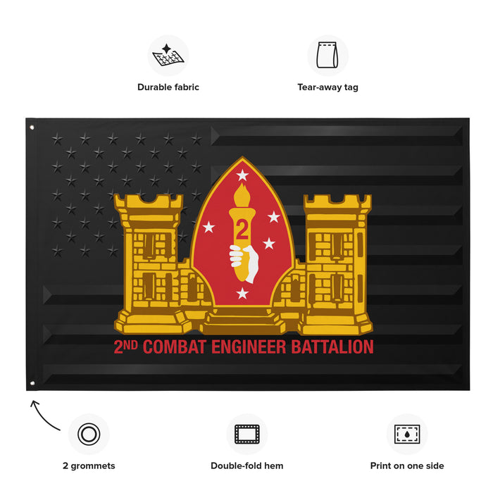 2d Combat Engineer Bn (2nd CEB) Black American Flag Tactically Acquired   