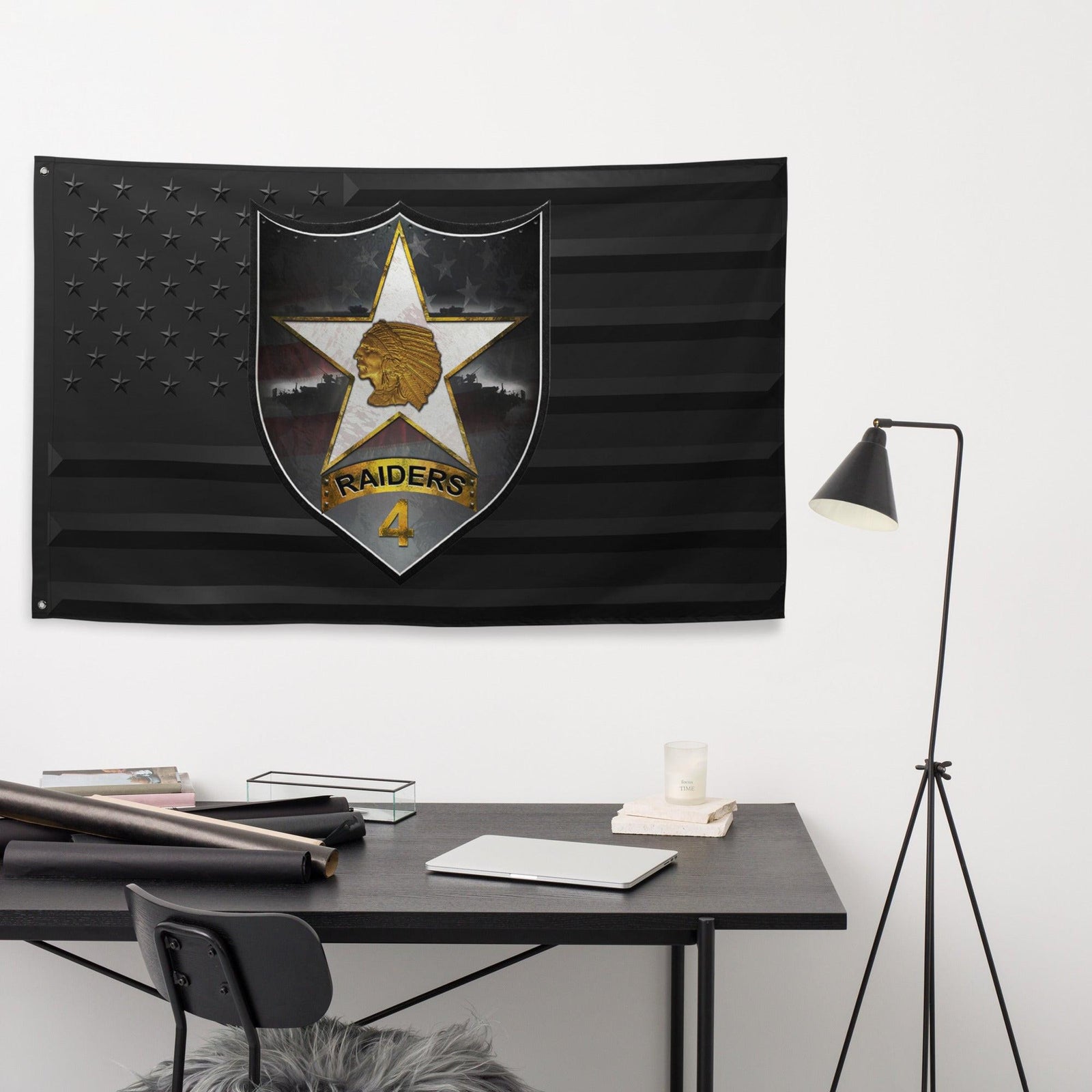 4th SBCT 2d ID "Raiders" Black American Flag Tactically Acquired   