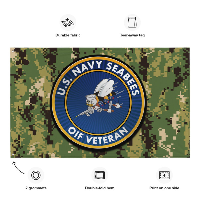 U.S. Navy Seabees OIF Veteran NWU Type III AOR2 Camo Flag