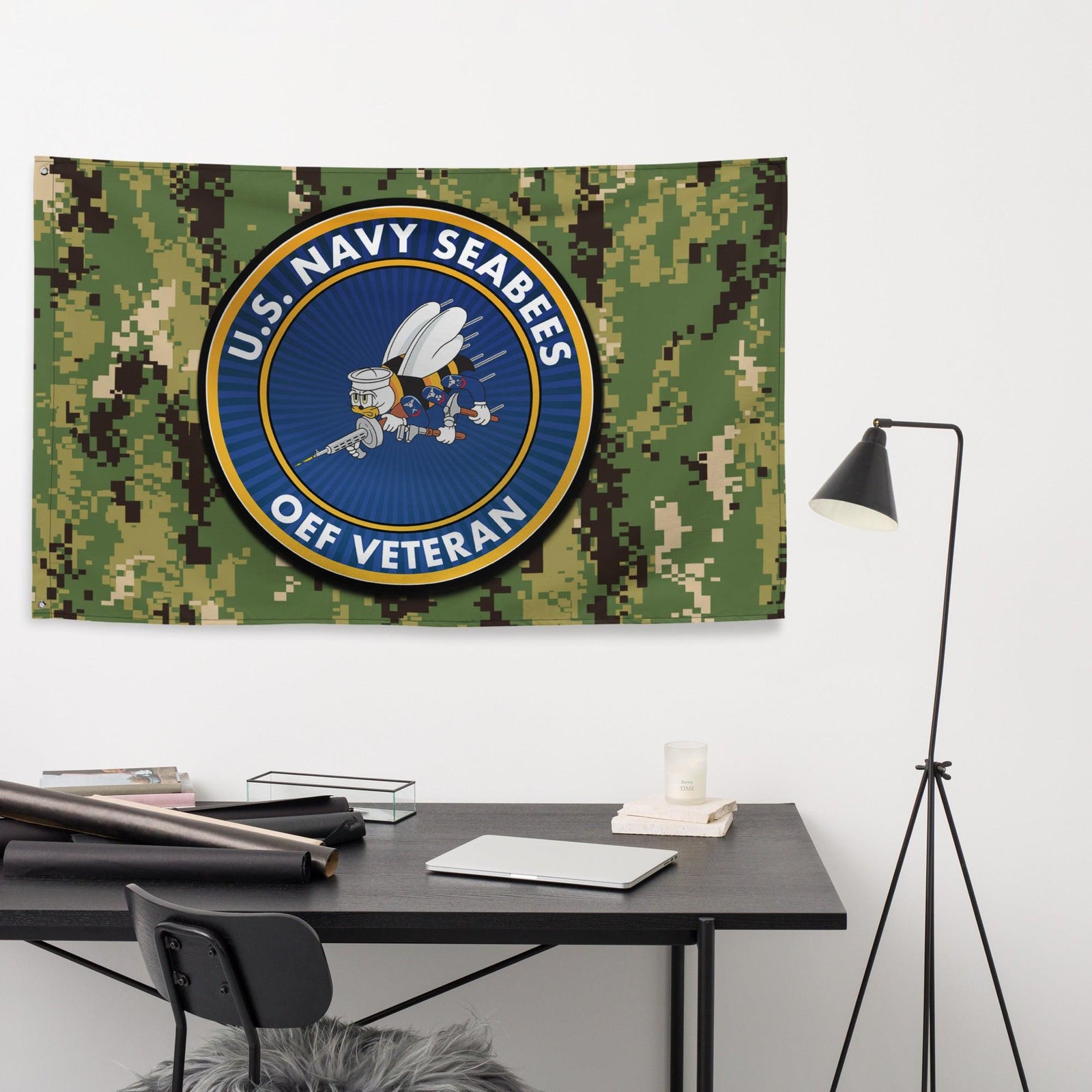 U.S. Navy Seabees OEF Veteran NWU Type III AOR2 Camo Flag Tactically Acquired   