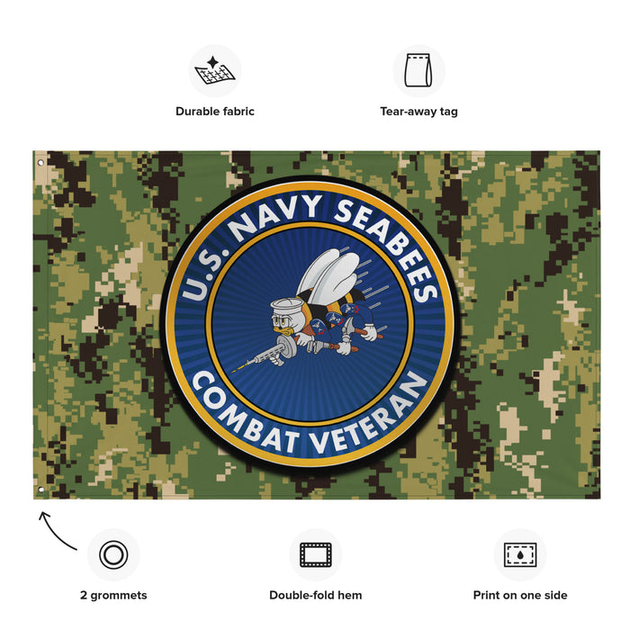 U.S. Navy Seabees Combat Veteran NWU Type III AOR2 Camo Flag Tactically Acquired   