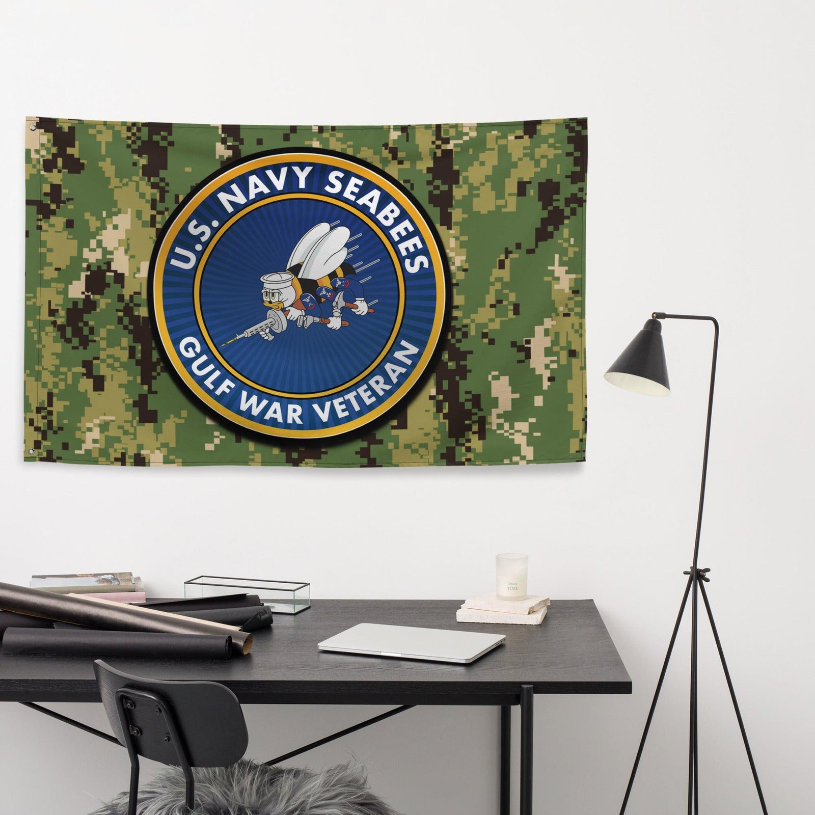 U.S. Navy Seabees Gulf War Veteran NWU Type III AOR2 Camo Flag Tactically Acquired   