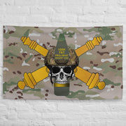 U.S. Army Field Artillery 155mm Shell w/ Cannons Skull Wall Flag Tactically Acquired