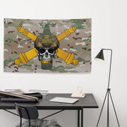U.S. Army Field Artillery 155mm Shell w/ Cannons Skull Wall Flag Tactically Acquired