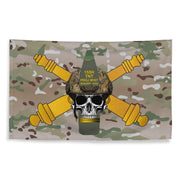 U.S. Army Field Artillery 155mm Shell w/ Cannons Skull Wall Flag Tactically Acquired