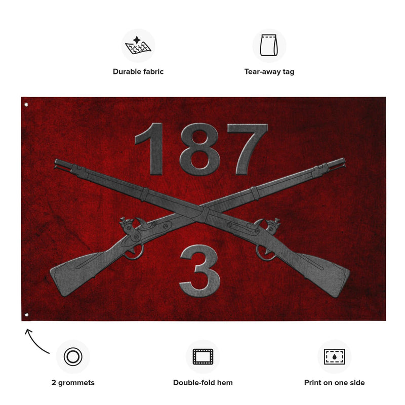 3-187 Infantry Regiment Crossed Rifles Wall Flag