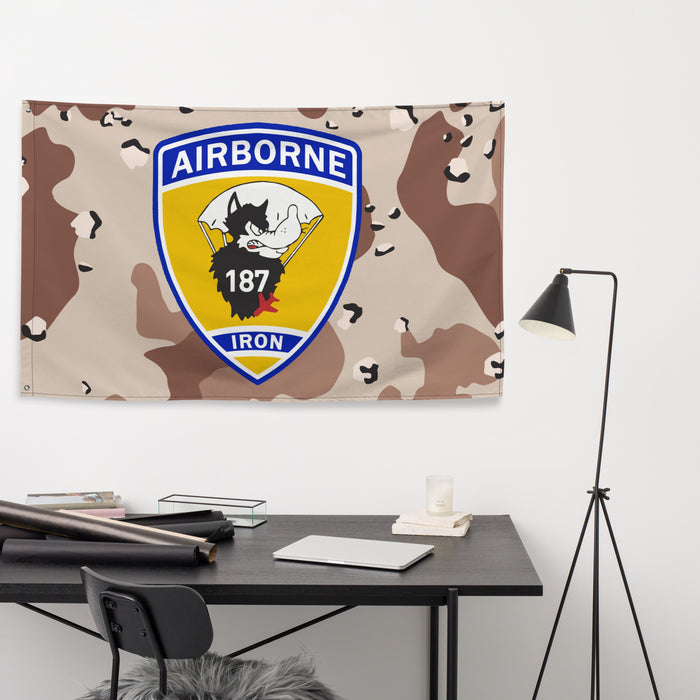 3-187 Infantry Iron Rakkasans Chocolate-Chip Camo Wall Flag Tactically Acquired