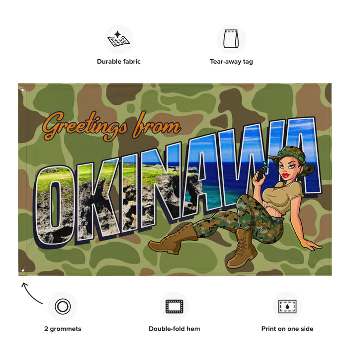 Greetings From Okinawa Frogskin Camo Yesi Wall Flag Tactically Acquired