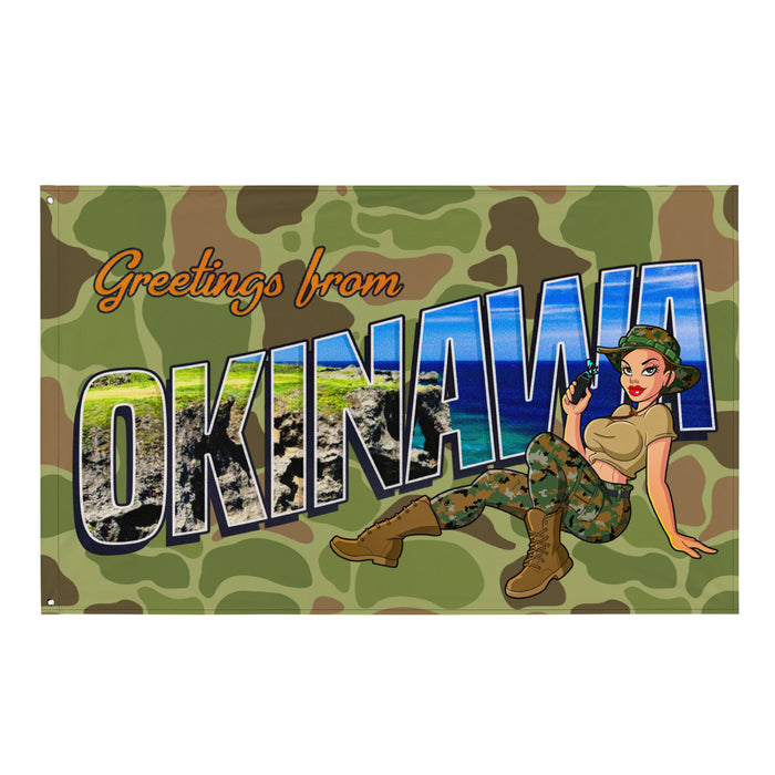 Greetings From Okinawa Frogskin Camo Yesi Wall Flag Tactically Acquired