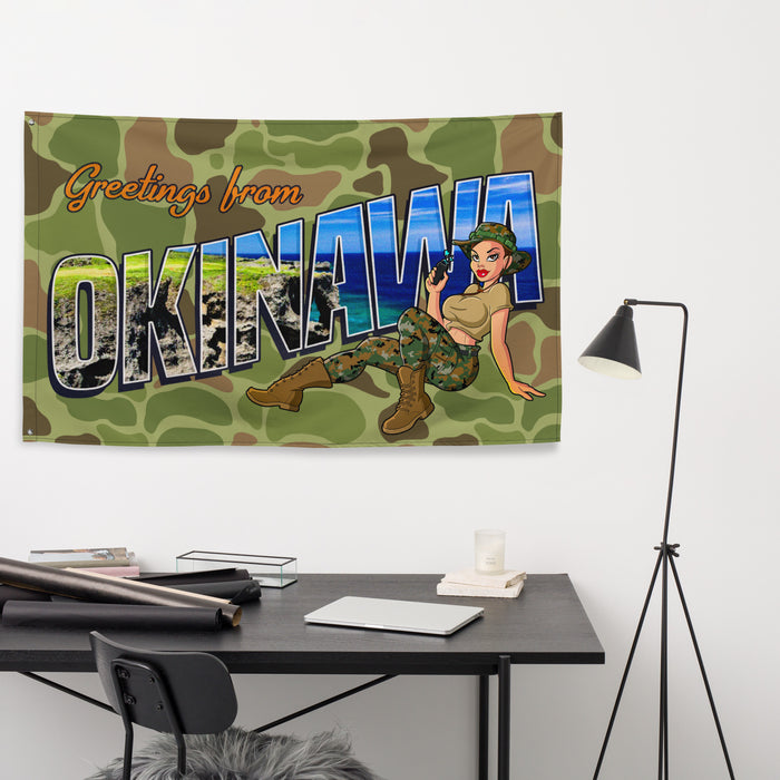 Greetings From Okinawa Frogskin Camo Yesi Wall Flag Tactically Acquired