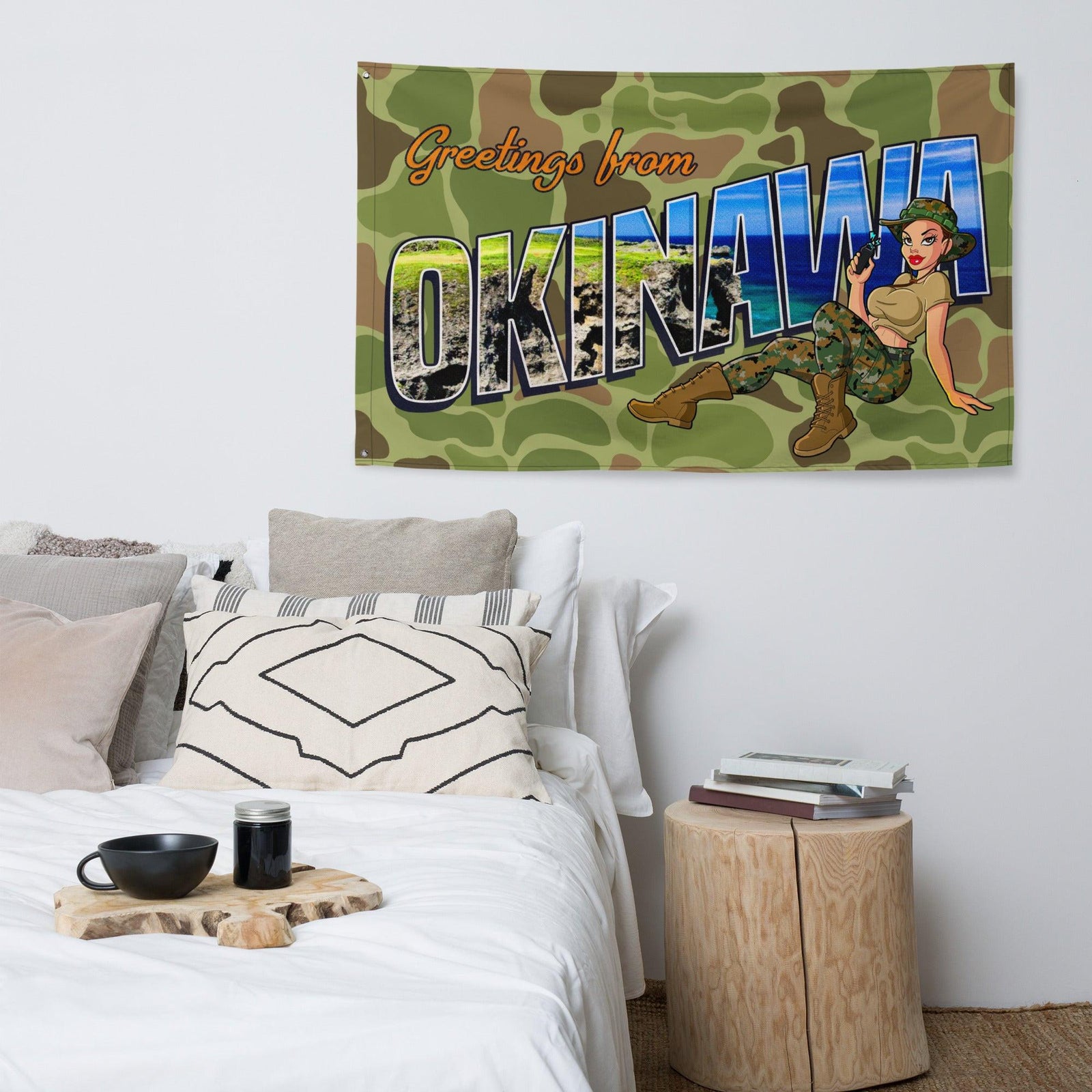 Greetings From Okinawa Frogskin Camo Yesi Wall Flag Tactically Acquired