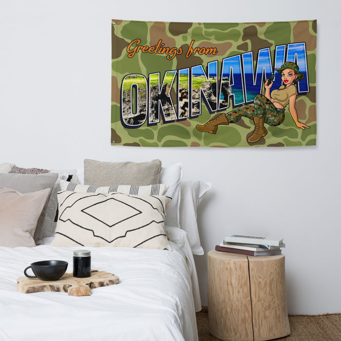 Greetings From Okinawa Frogskin Camo Yesi Wall Flag Tactically Acquired