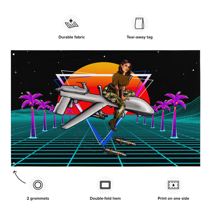 Military Intel Pin-Up Girl Julia MQ-9 Reaper Drone Wall Flag Tactically Acquired