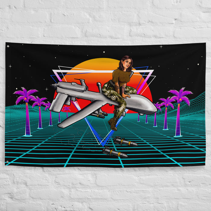 Military Intel Pin-Up Girl Julia MQ-9 Reaper Drone Wall Flag Tactically Acquired