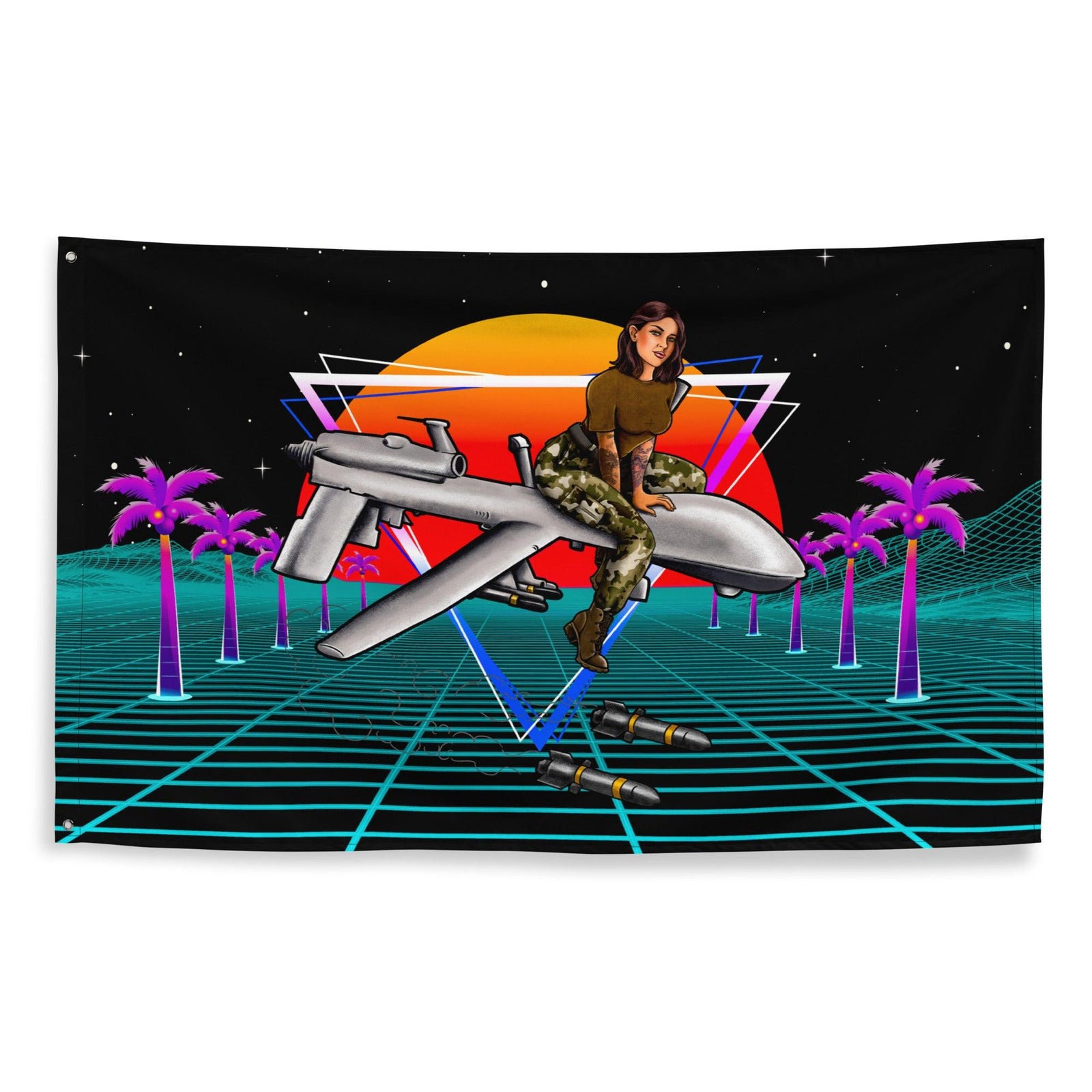 Military Intel Pin-Up Girl Julia MQ-9 Reaper Drone Wall Flag Tactically Acquired