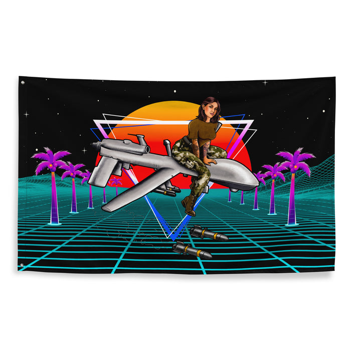 Military Intel Pin-Up Girl Julia MQ-9 Reaper Drone Wall Flag Tactically Acquired