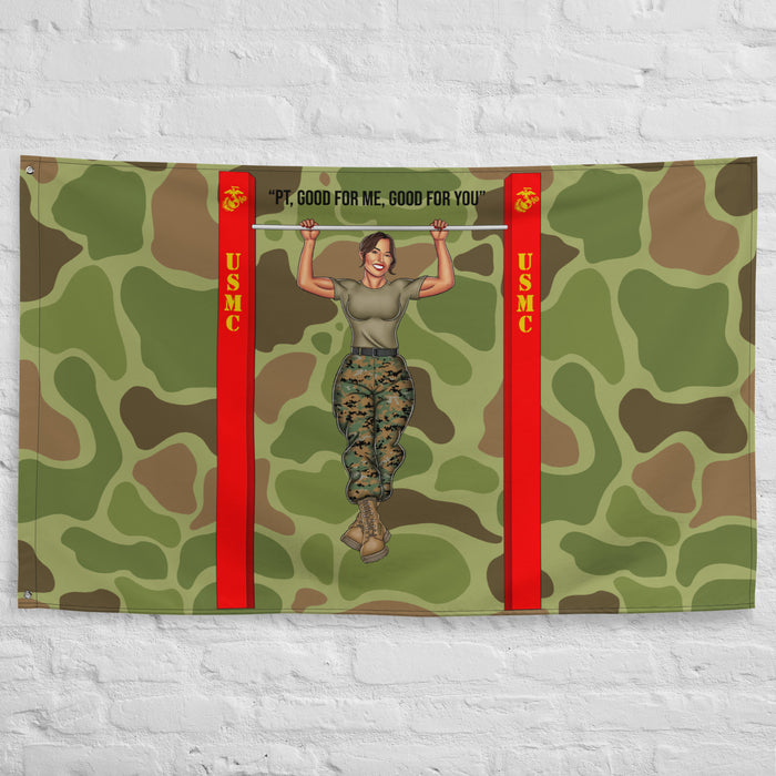 "PT Good for me, Good for You" - Ari USMC Pin-Up Girl Wall Flag Tactically Acquired